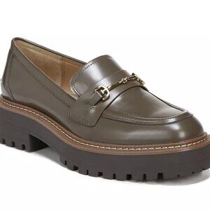 Sam Edelman Laurs Lug Sole Leather Loafers Horse Bit Block Heel Green 7.5